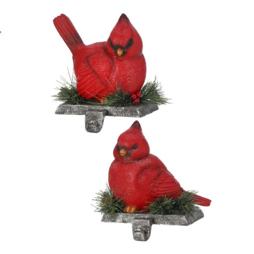 6" Resin Cardinal Stocking Holders – Set of 2 Assorted Christmas Decor
