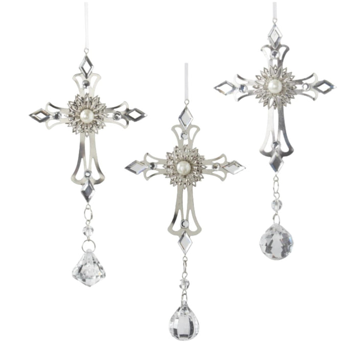 6.5" Metal Cross Ornament with Acrylic Pendants