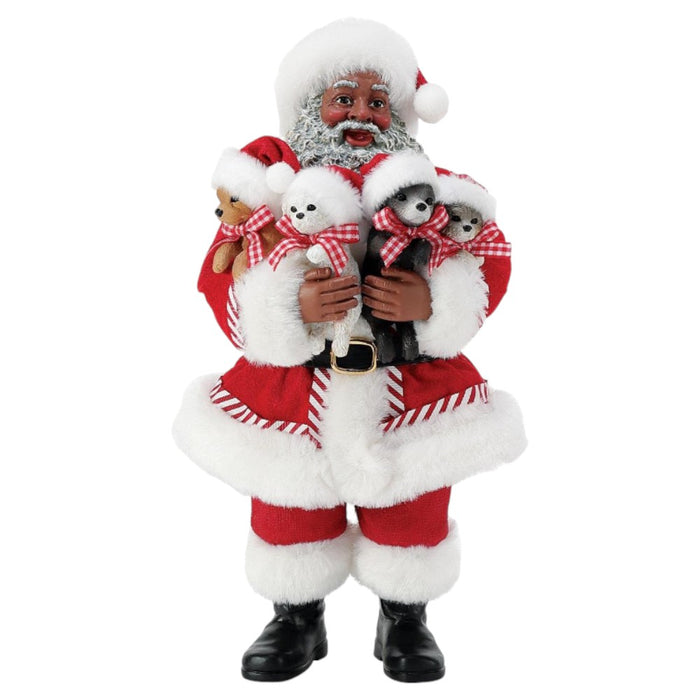 10" African American Santa with Puppies Christmas Figurine