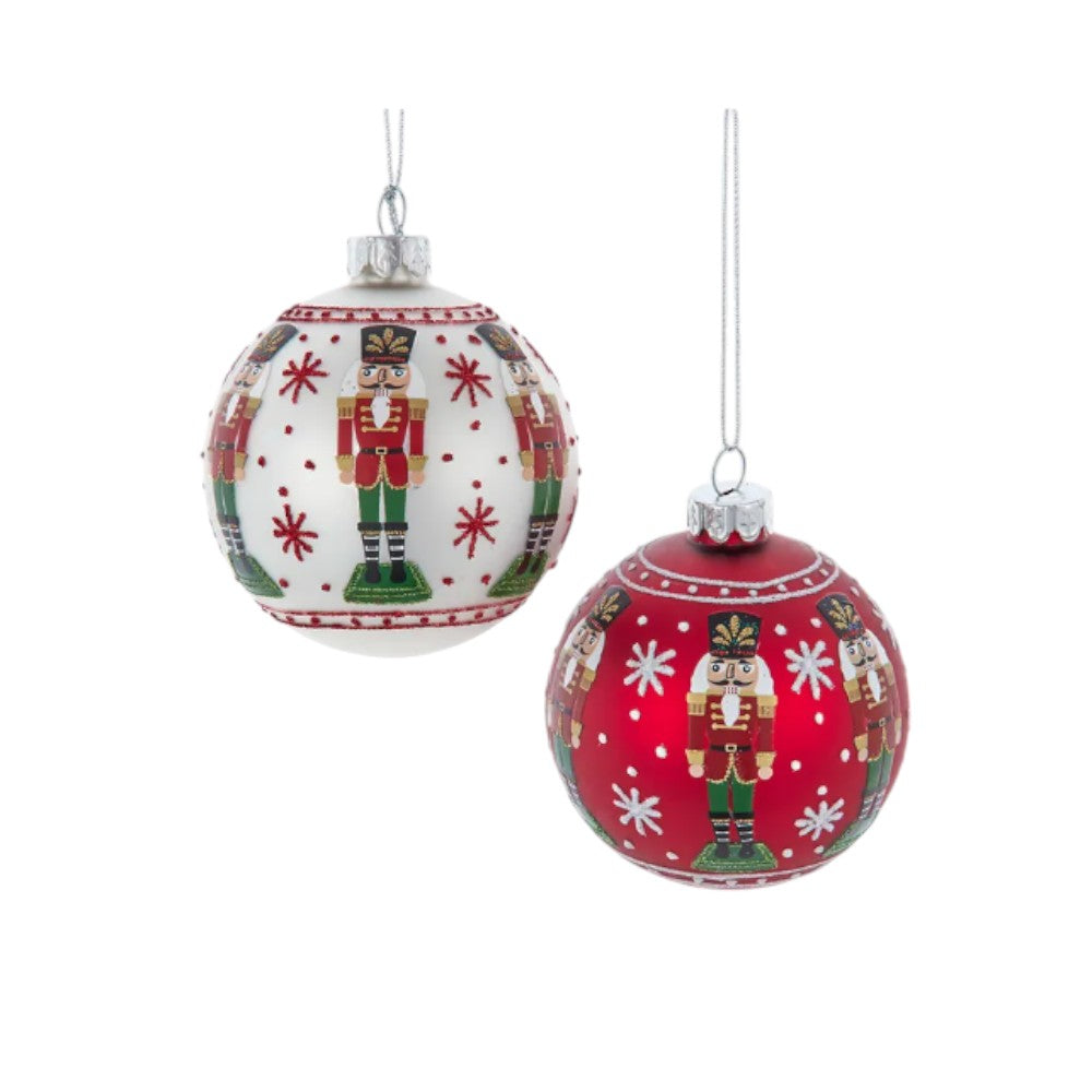 3" Glass Nutcracker Design Christmas Ball Ornaments - Set of 2