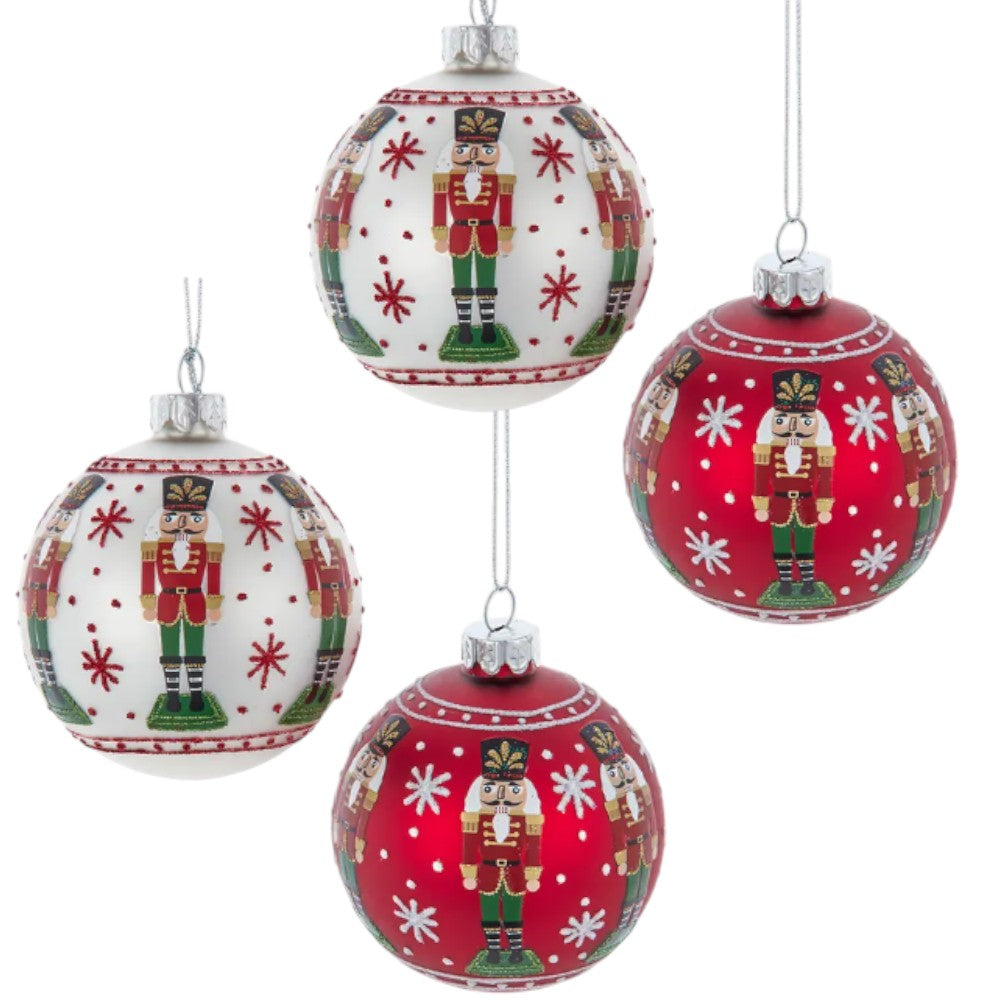 3" Glass Nutcracker Design Christmas Ball Ornaments - Set of 4
