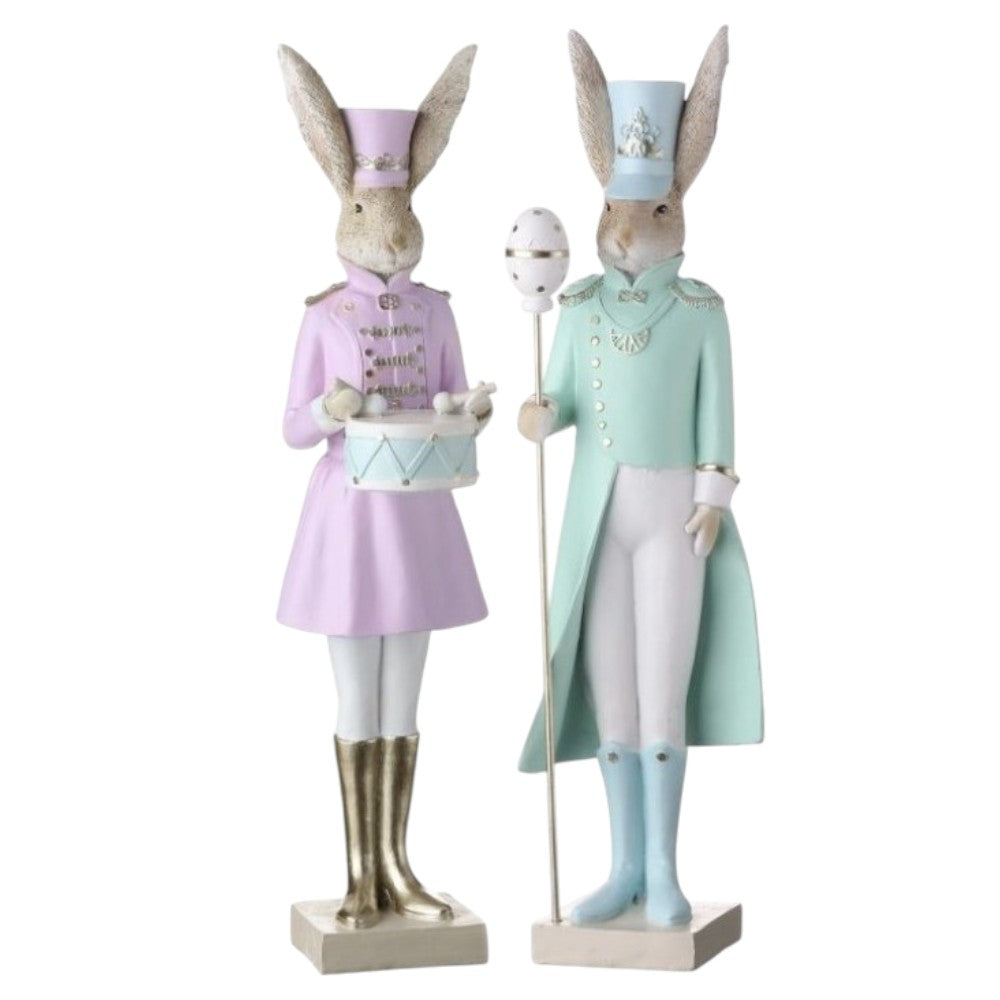 17" Pastel Easter Bunny Nutcracker Figurines – Decorative Spring Soldier Set of 2