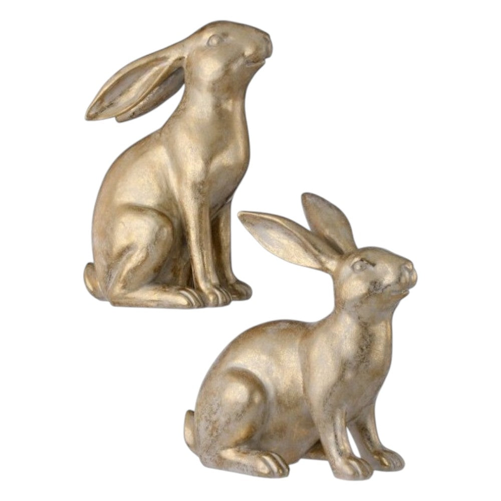 9-10.5" Handcrafted Gold Bunny Figurine Set – Elegant Antique-Style Rabbit Statues (Set of 2)