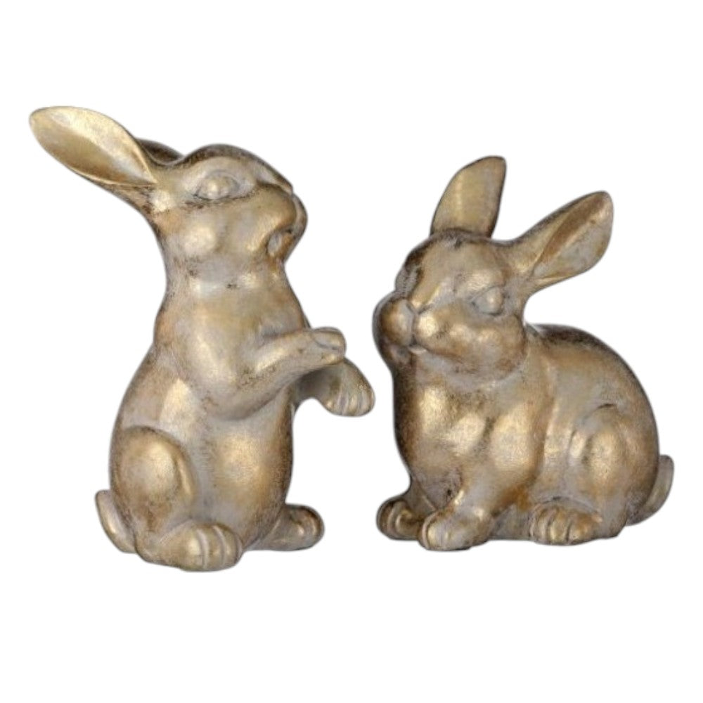 Handcrafted Gold Bunny Figurine Set – Small Antique-Style Rabbits (Set of 2)