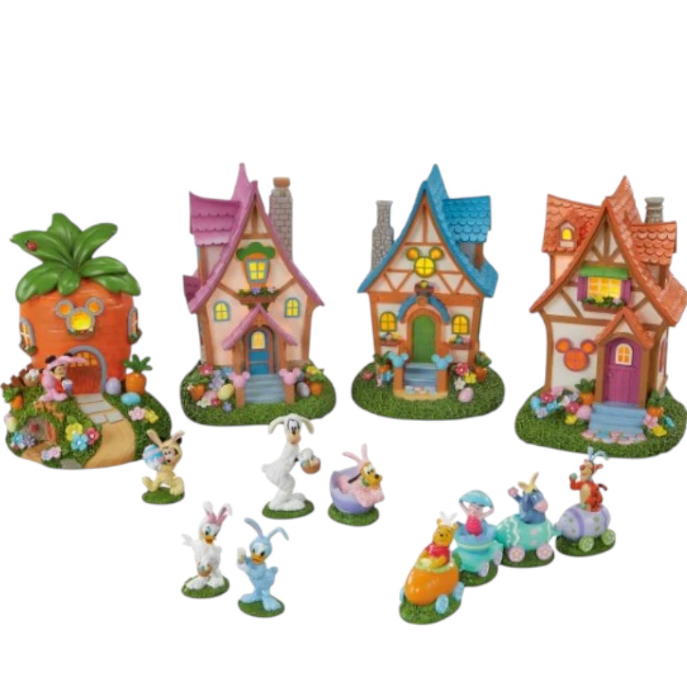Disney Easter Village Set with Bunny Figurines – Spring Decoration
