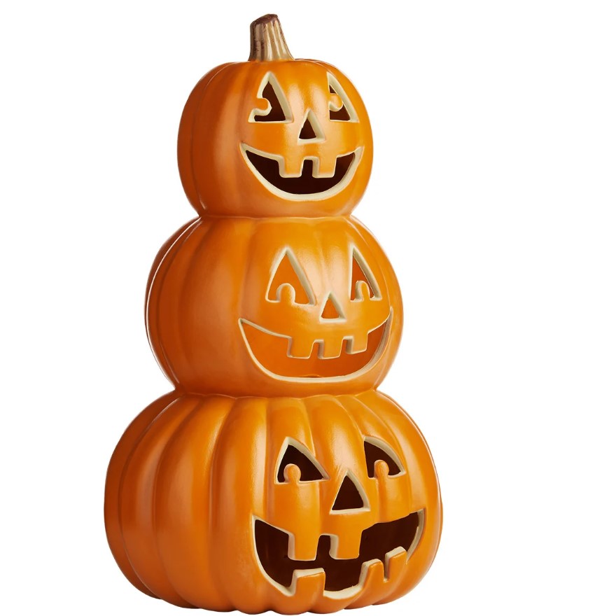 16" Lighted 3‑Pumpkin Stack Blow Mold – Halloween Porch Accent