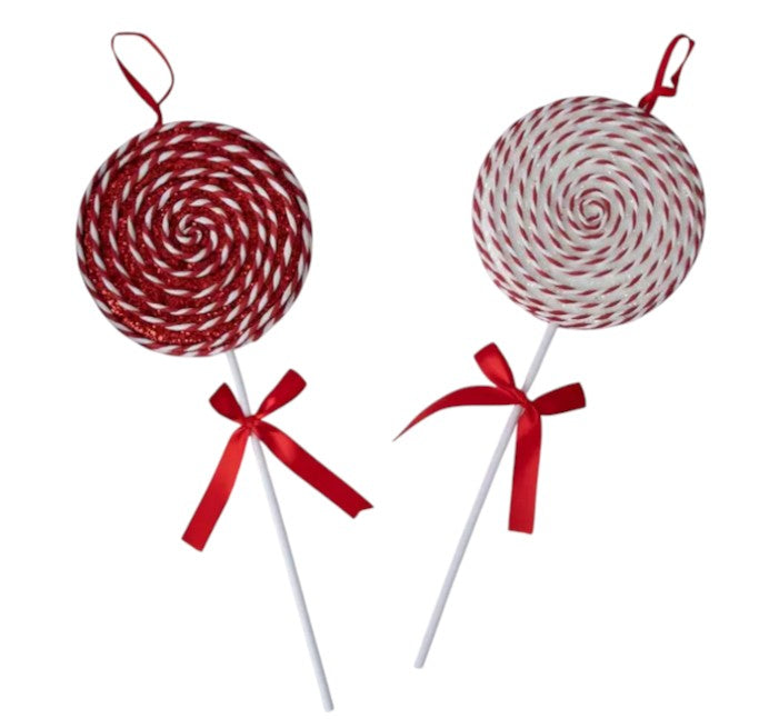 14" Peppermint Lollipop Pick Ornaments Set of 2 PCS – Red & White Candy Christmas Tree Decorations