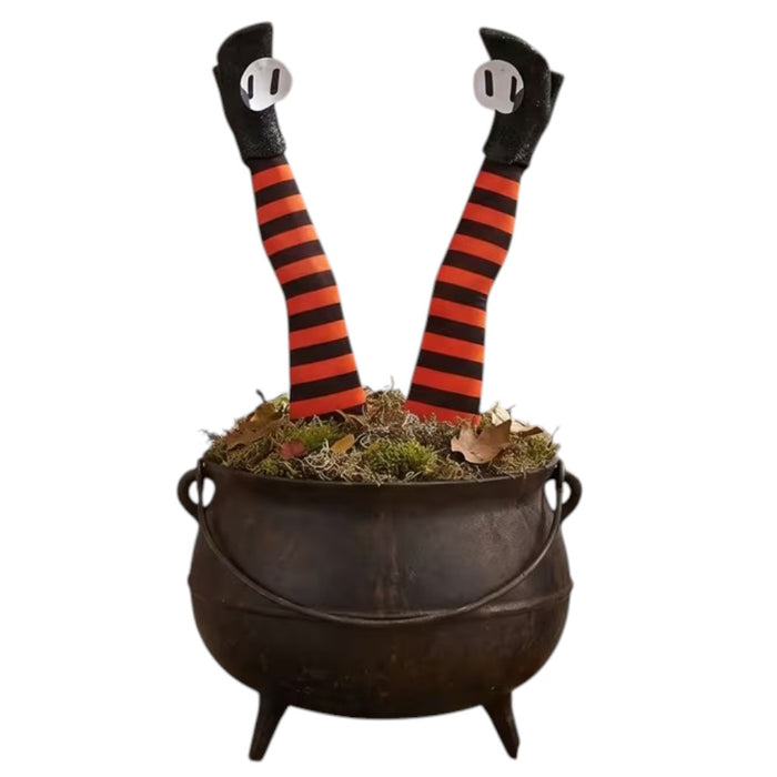 set of two 16-inch orange and black witch leg Halloween grave breakers
