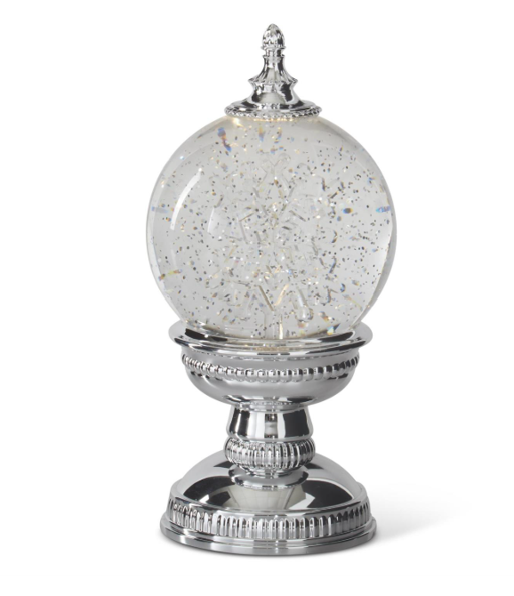 9.75" Silver Water Snowflake Globe with Timer- Elegant Christmas Decoration
