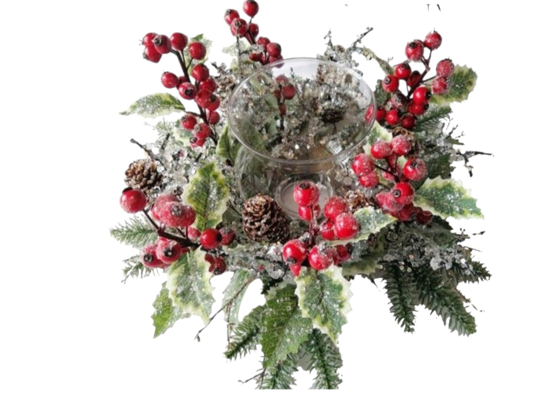 12-inch glass hurricane candle holder with ring for Christmas decor