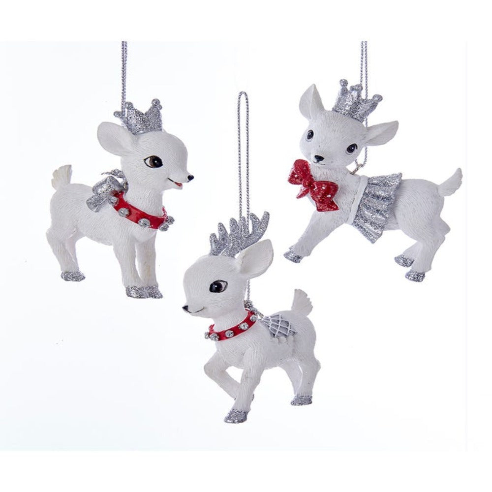 3" Baby Deer Ornaments – Set of 3 Assorted Resin Christmas Decorations