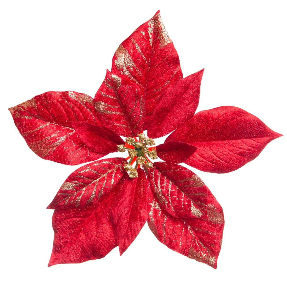 9″ Red & Gold Poinsettia Clip Ornament