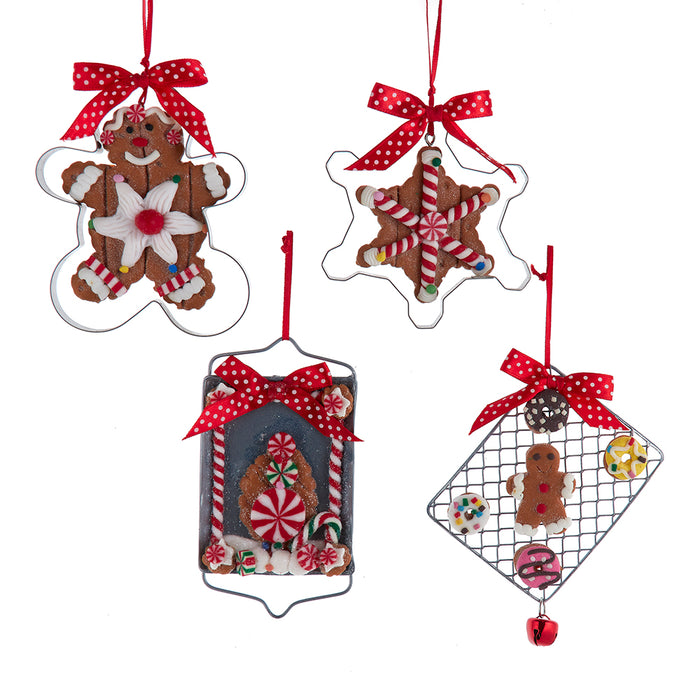 3.5" Gingerbread Tray & Cookie Cutter Ornaments – Set of 4