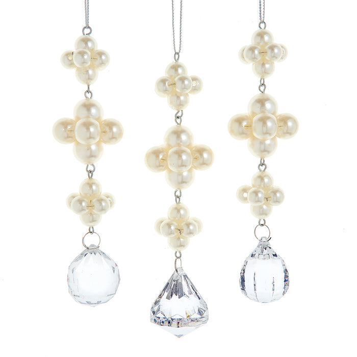 5.5-inch pearl and clear gemstone Christmas ornaments set of 3
