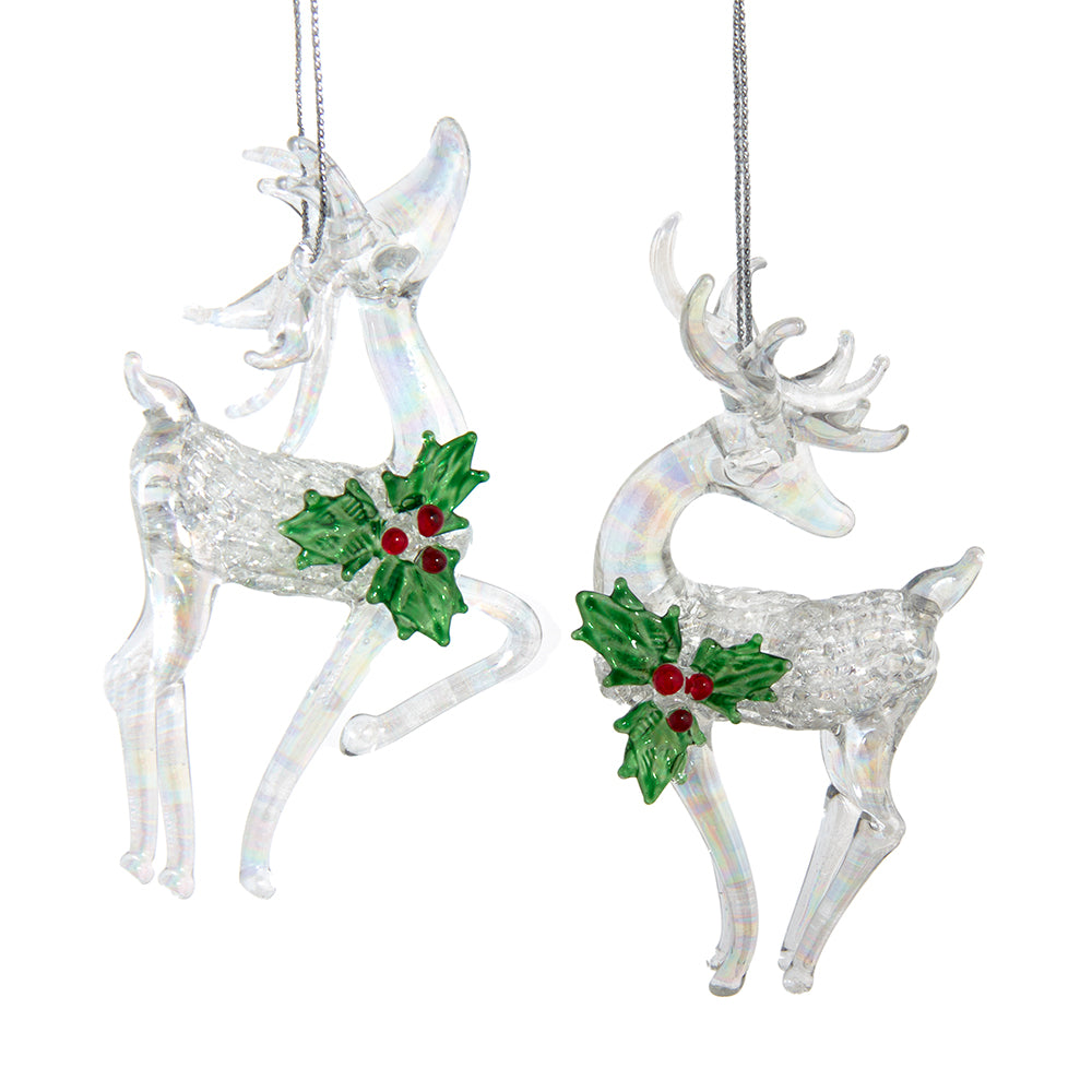 5.5" Glass Deer Ornaments – Set of 2 Assorted Elegant Christmas Decorations