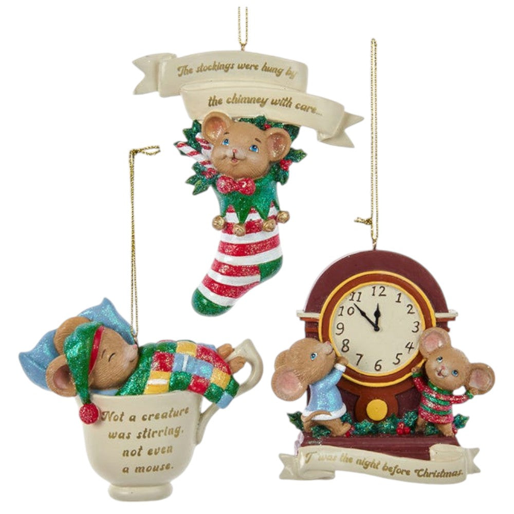 3.5" Christmas Mouse Ornaments – Set of 3 Assorted Resin Christmas Decorations
