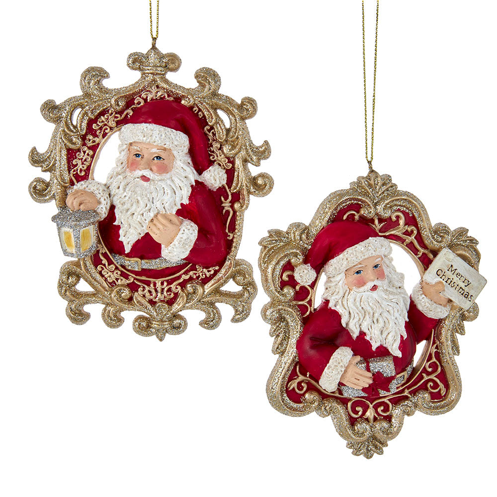 5" Red Santa Ornaments – Set of 2 Assorted Resin Christmas Decorations