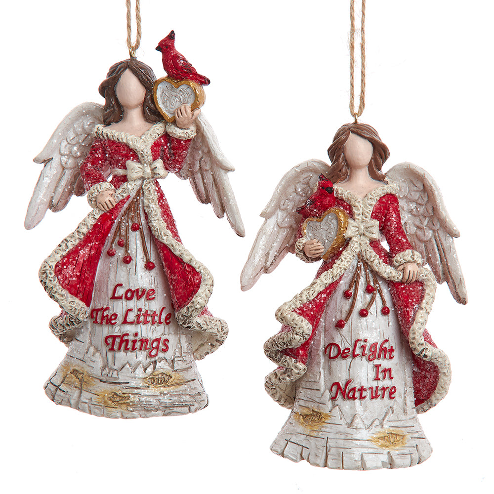 5.35" Birch Berries Faceless Angel Ornaments – Set of 2 Assorted Resin Christmas Decorations