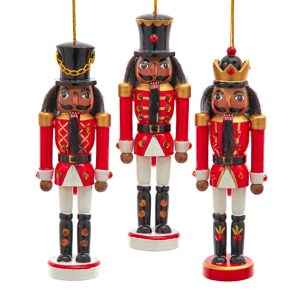 6" Red and White African American Nutcracker Ornaments - Set of 3 Festive Christmas Decor