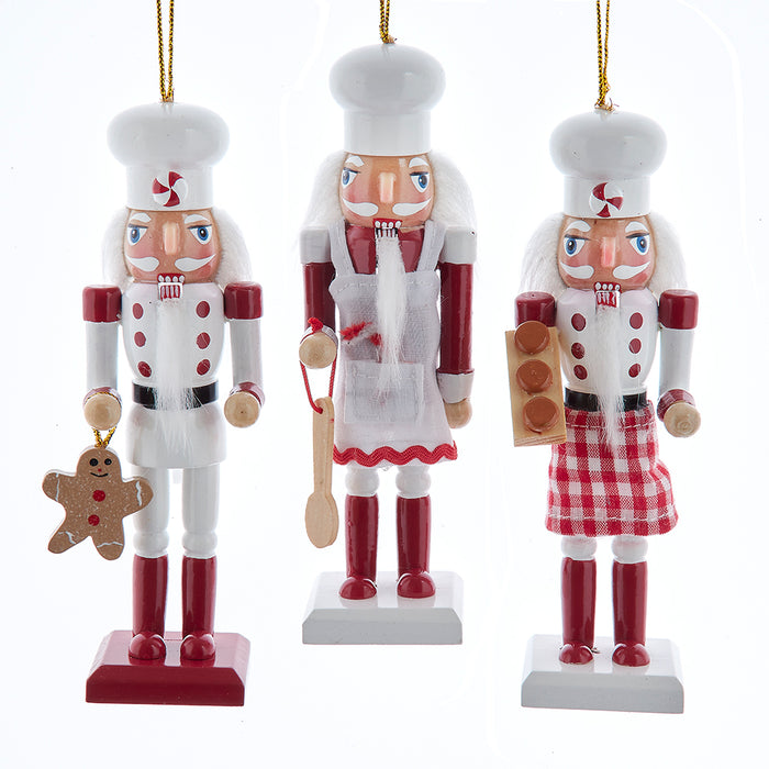 6-inch wooden chef nutcracker ornaments set of 3