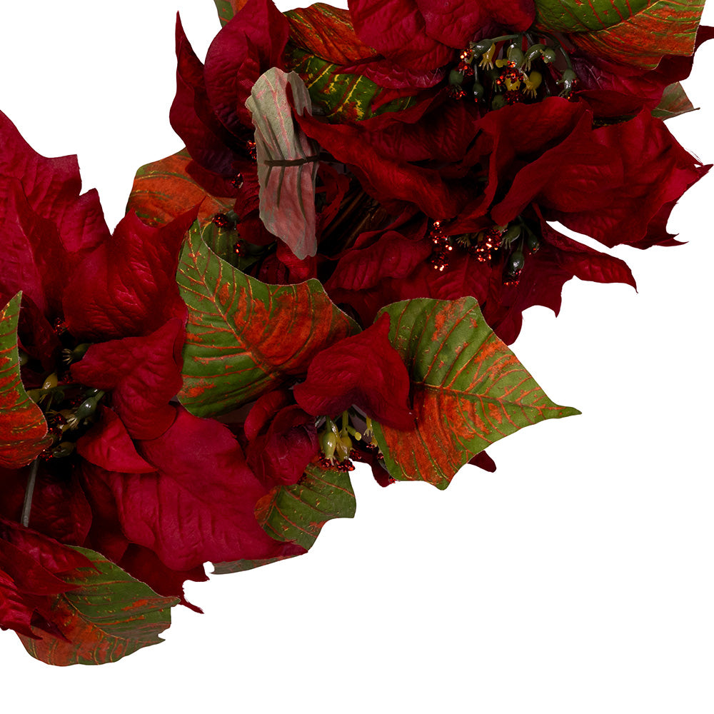 24" Unlit Red Poinsettia Wreath – Festive Christmas Decoration