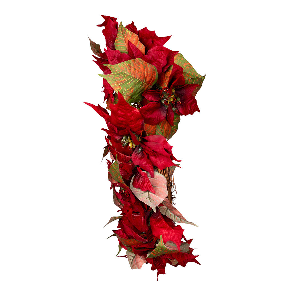 24" Unlit Red Poinsettia Wreath – Festive Christmas Decoration