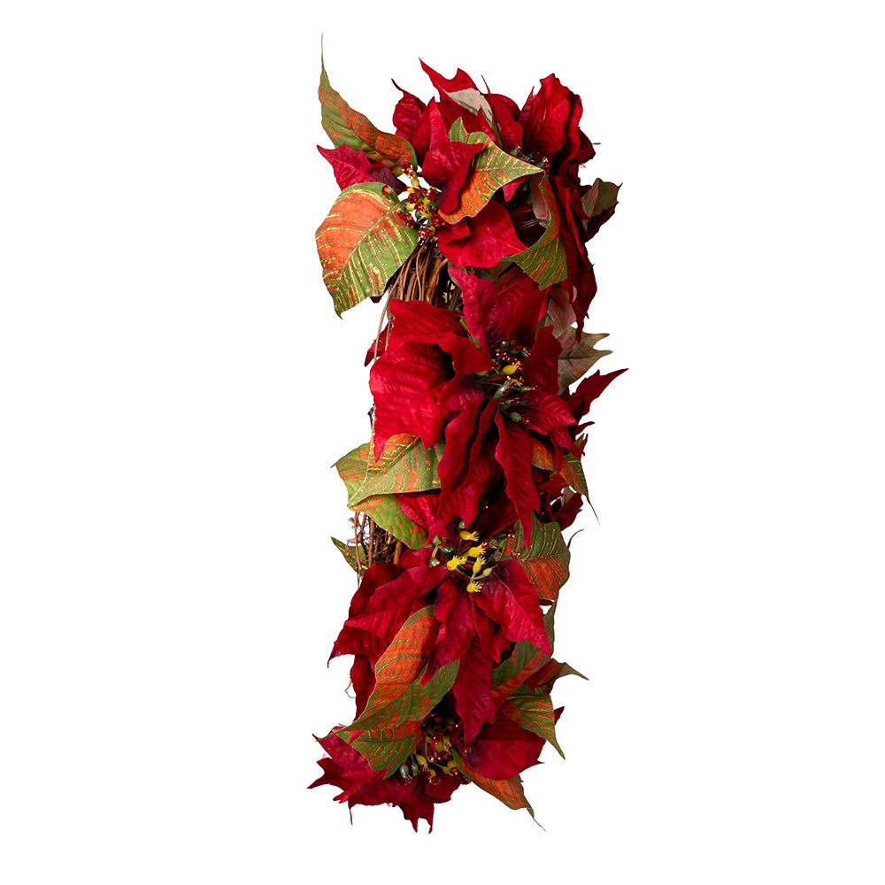 24" Unlit Red Poinsettia Wreath – Festive Christmas Decoration