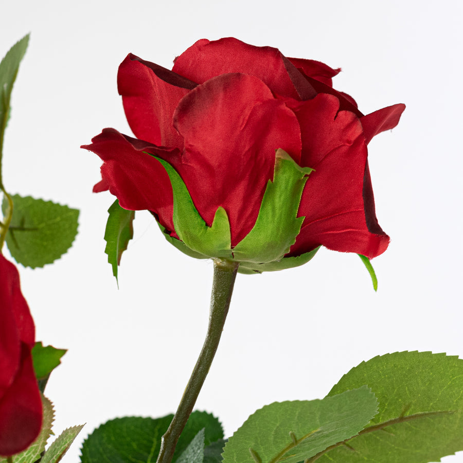 30" Red Rose Spray – Realistic Faux Floral Stem