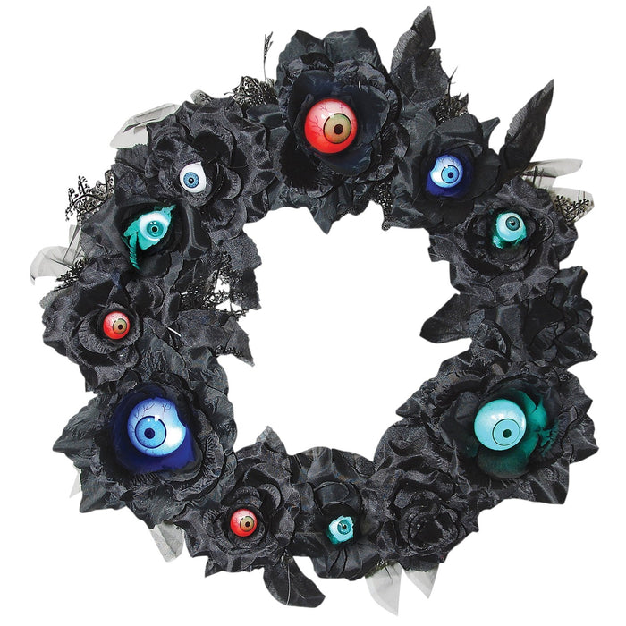 15-inch LED lighted creepy eyeball Halloween door wreath