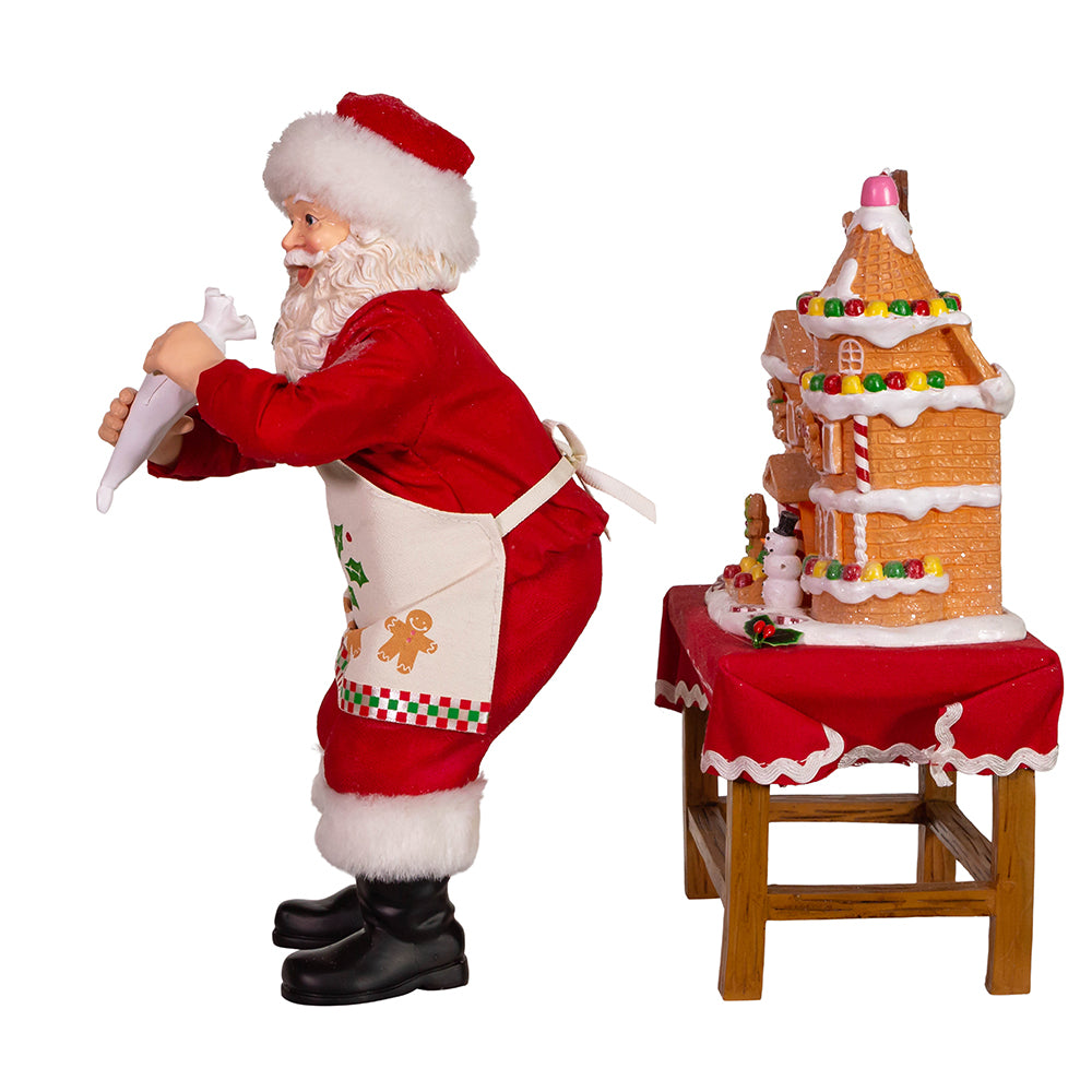 10.5" Fabriché™ Battery-Operated Santa with Gingerbread Houses – 2-Piece Holiday Set