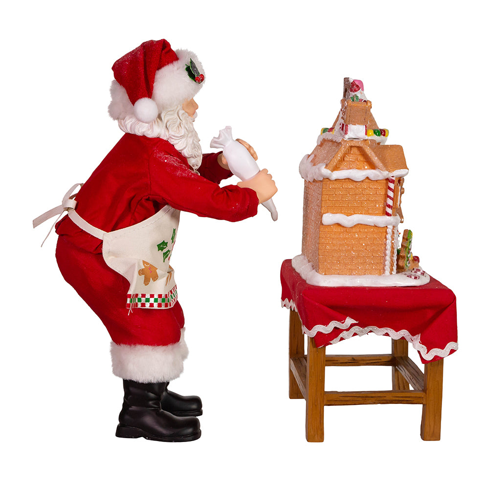 10.5" Fabriché™ Battery-Operated Santa with Gingerbread Houses – 2-Piece Holiday Set
