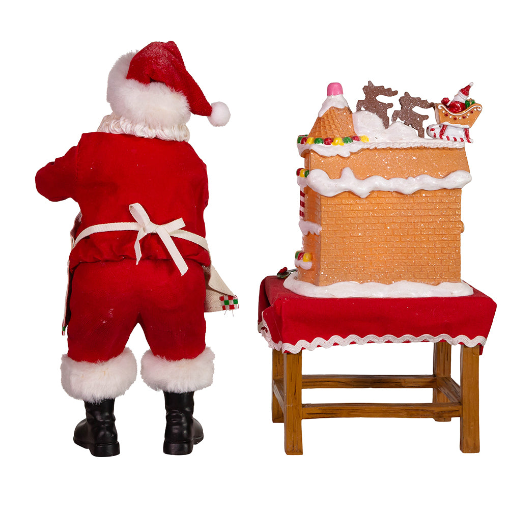 10.5" Fabriché™ Battery-Operated Santa with Gingerbread Houses – 2-Piece Holiday Set