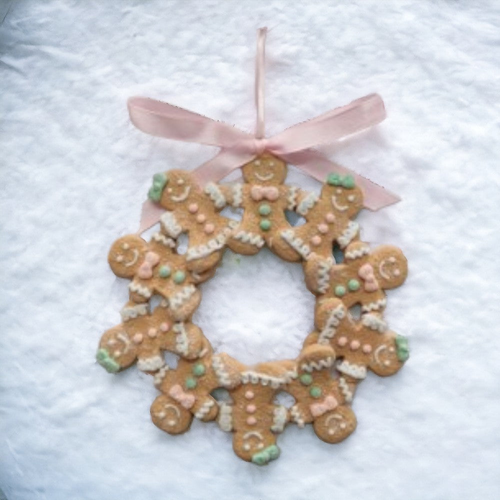 5.3” Pastel Color Hanging Gingerbread Wreath Ornament -Festive Christmas Décor