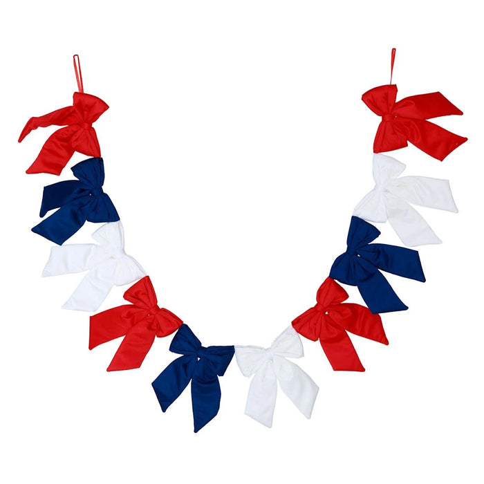 72-inch red white and blue fabric bow patriotic garland