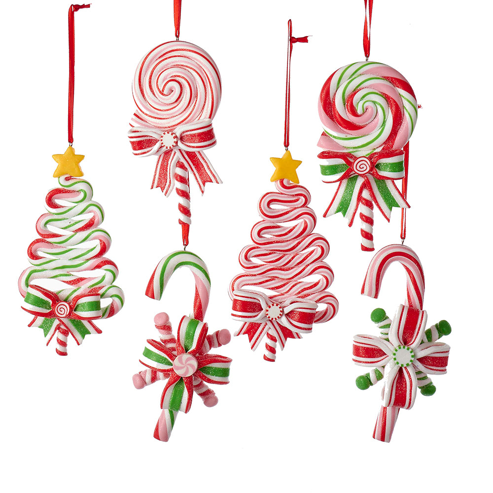 4.75” - 5.25” Peppermint Candy Lollipop Ornaments Set- Festive Christmas Decorations