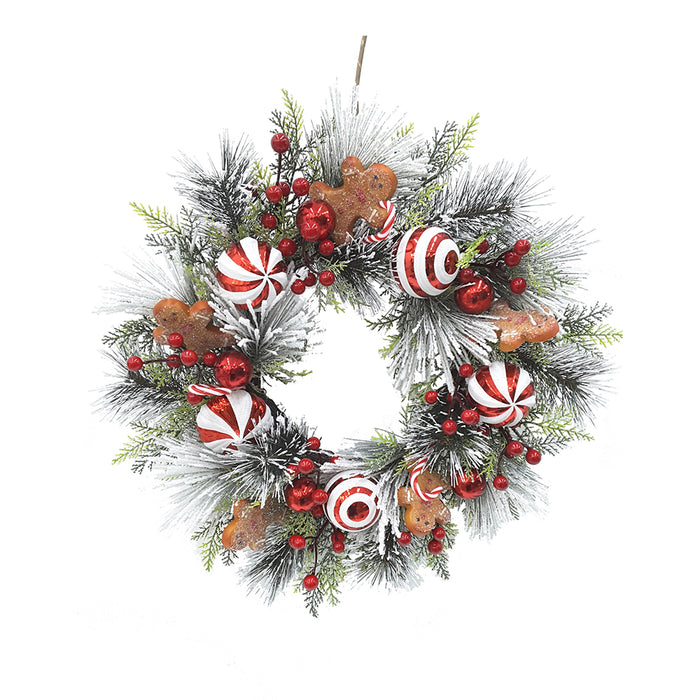 20" Un-Lit Gingerbread Flocked Green Christmas Wreath