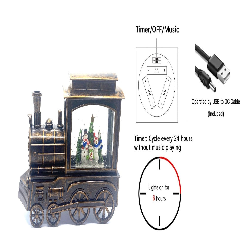 12" Train Water Snow Globe with Snow Family Inside Whimsical Christmas Decoration