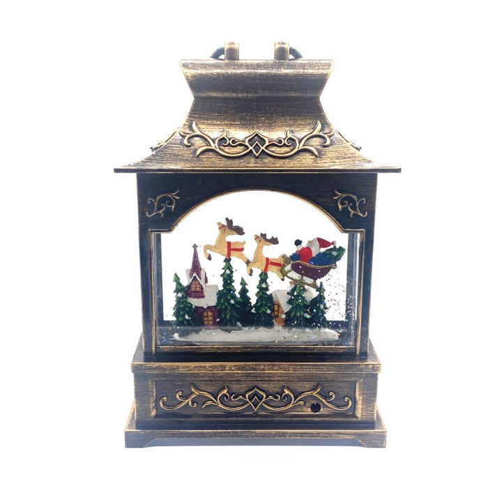 12" Water Snow Globe Lantern with Santa & Reindeer