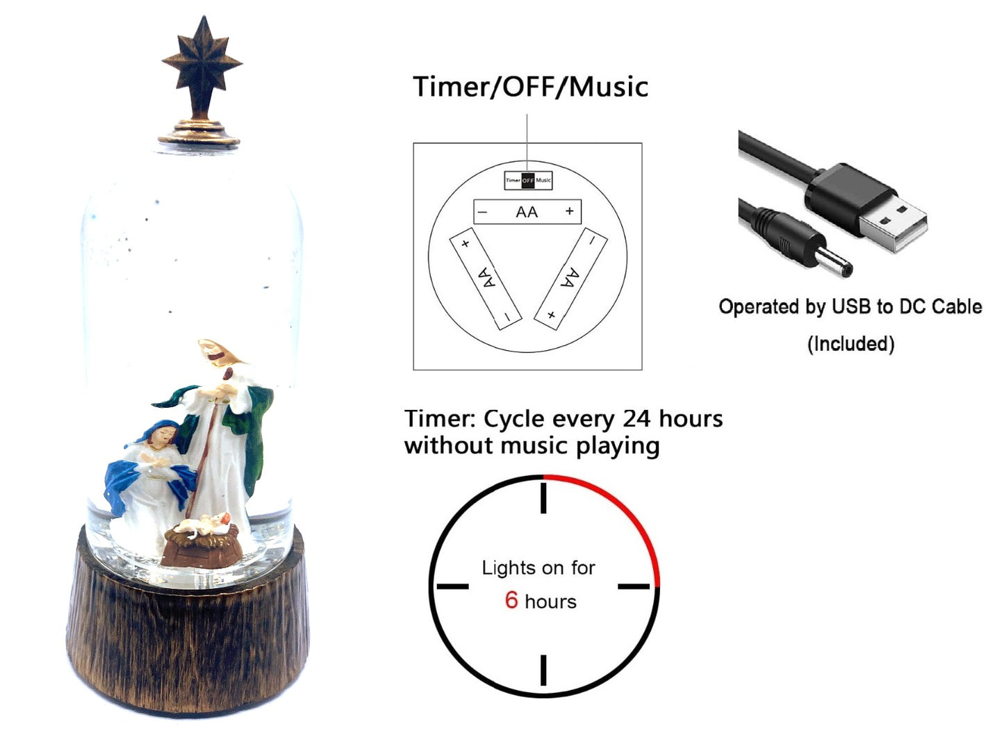 12" Water Snow Globe with Nativity Inside - Elegant Christmas Decoration