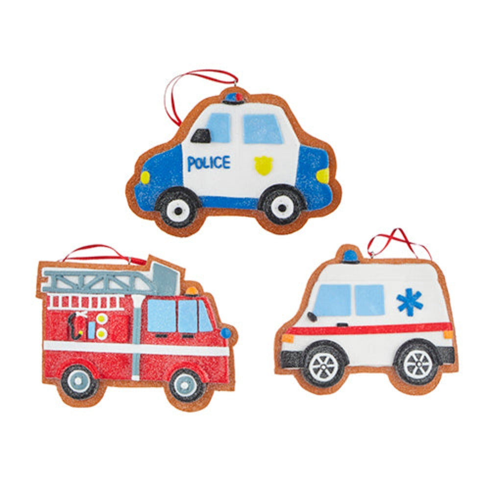 5” Gingerbread Emergency Vehicle Ornament Fun Christmas Tree Decoration