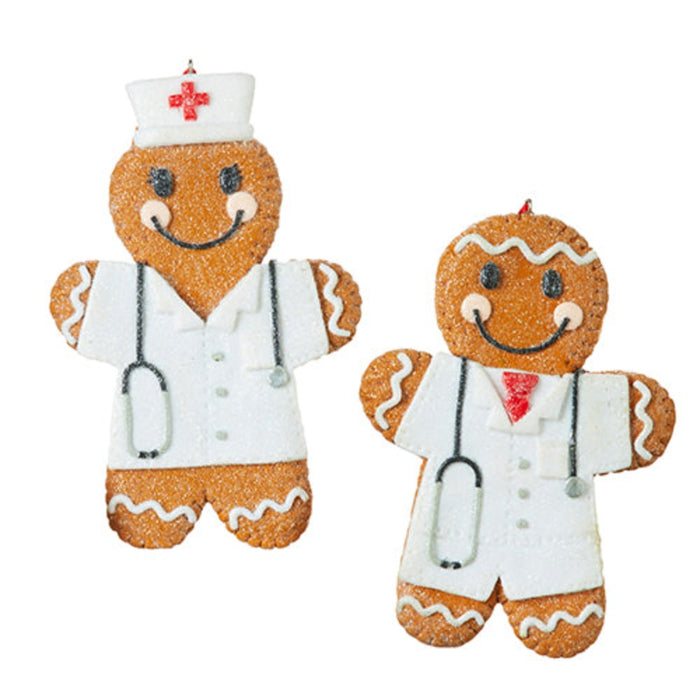 Gingerbread nurse and doctor Christmas ornament