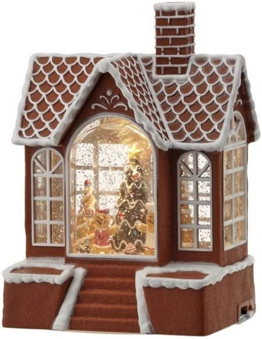 Gingerbread House Water Globe, 9 inches, Multi-Color, USB or Battery Operated with Timer, Led Lights