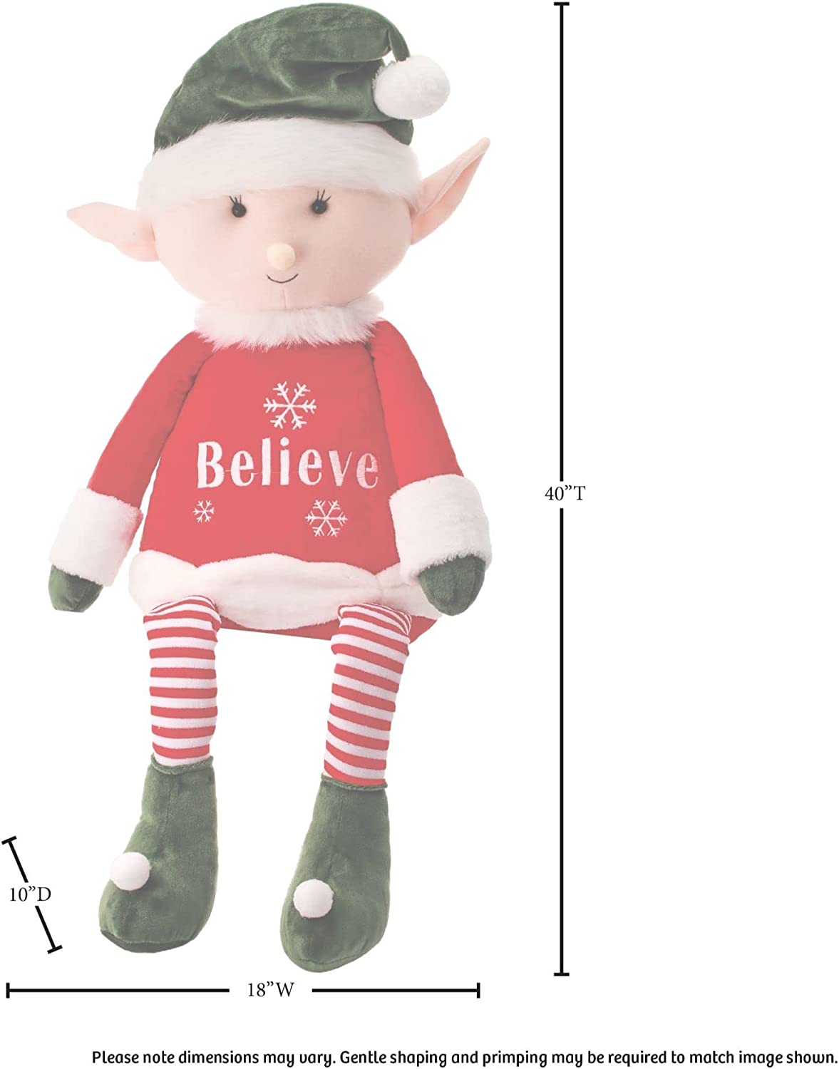 40" Red, Green, and White Fabric Retro Believe Sitting Elf