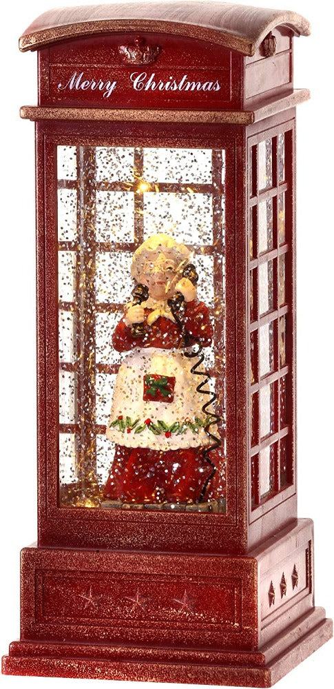 Mrs Claus Phone Booth Water Globe with Timer (Battery Operated)-10"