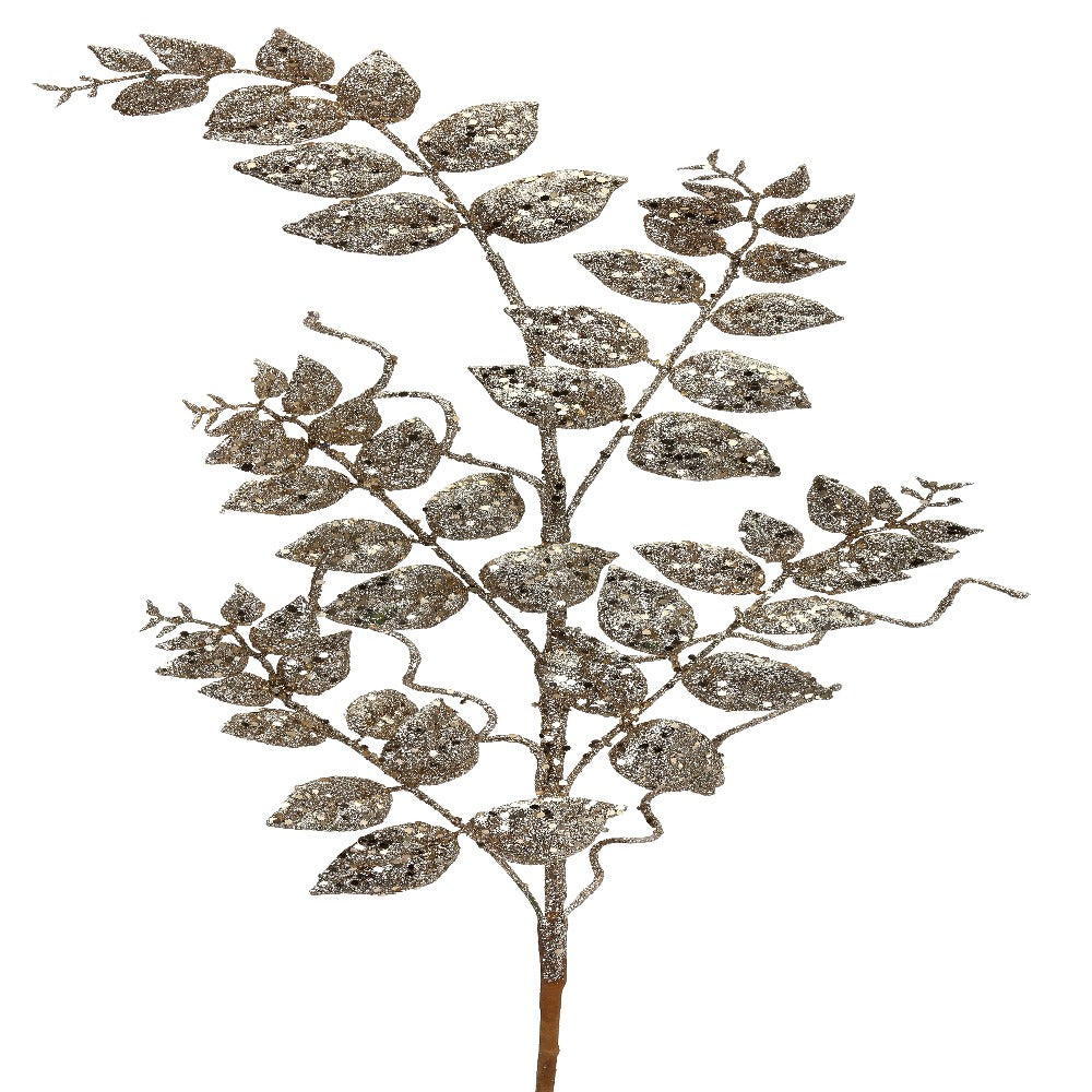 35" Champagne Glitter Mica Later Fern Spray - Sparkling Christmas Decor