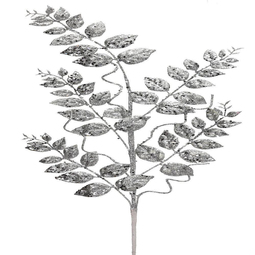 35" Silver Glitter Mica Later Fern Spray - Sparkling Christmas Decor