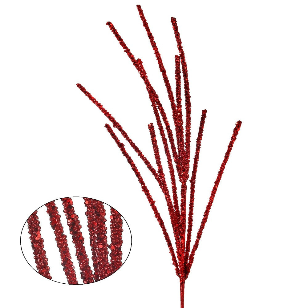 32" Red Glitter Mini Berry Grass Spray - Sparkling Christmas Decor