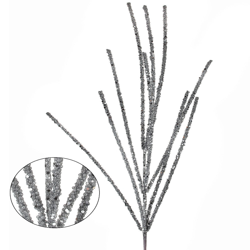 32" Silver Glitter Mini Berry Grass Spray - Sparkling Christmas Decor
