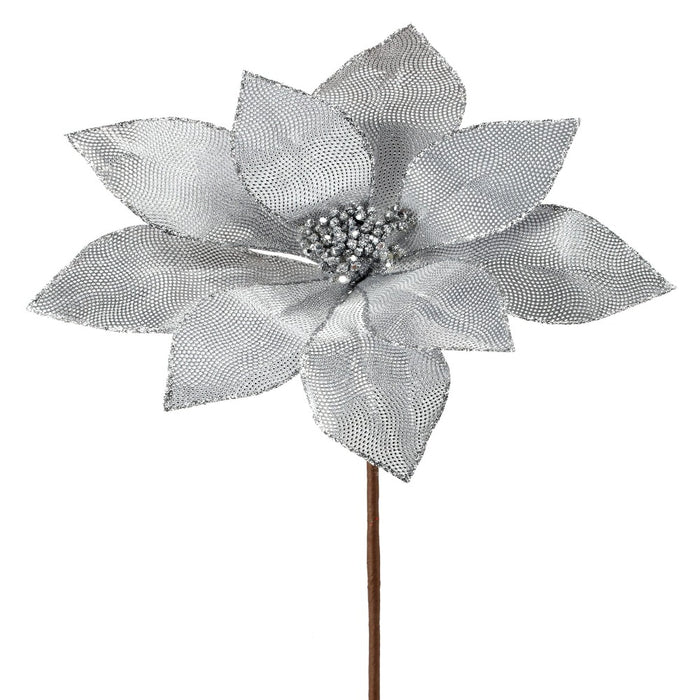 24-inch silver metallic mirror fabric poinsettia flower