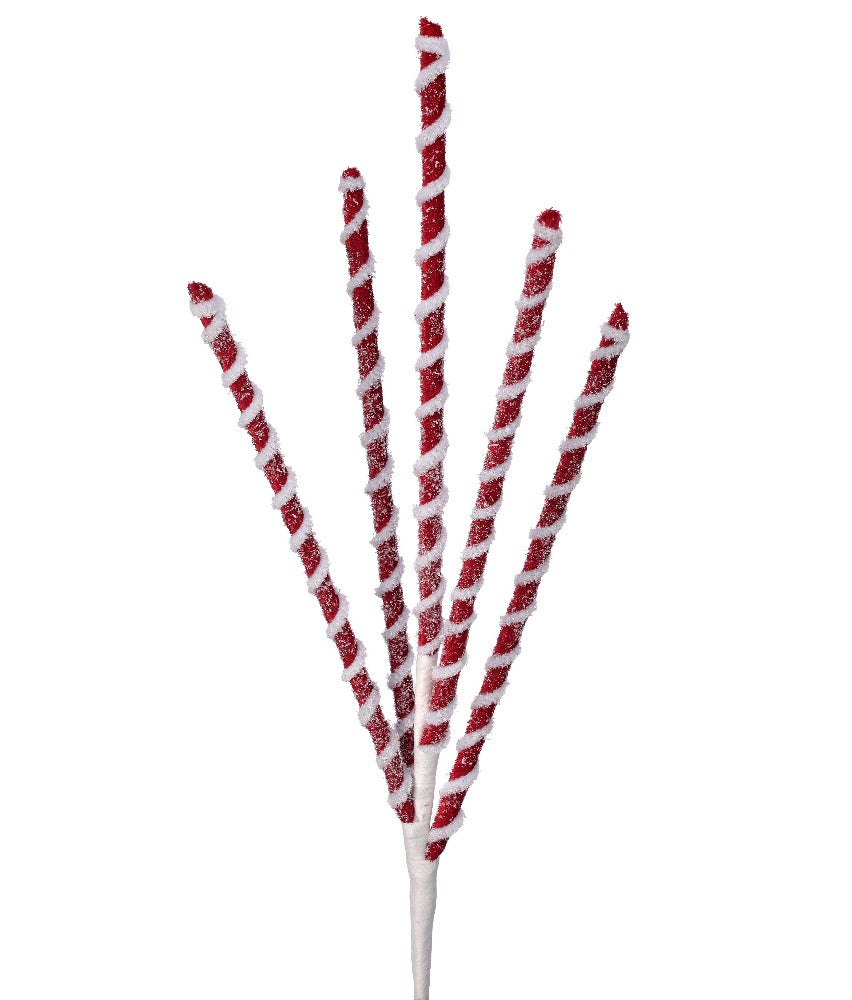24" Frosted Peppermint Stick Spray – Festive Christmas Decoration